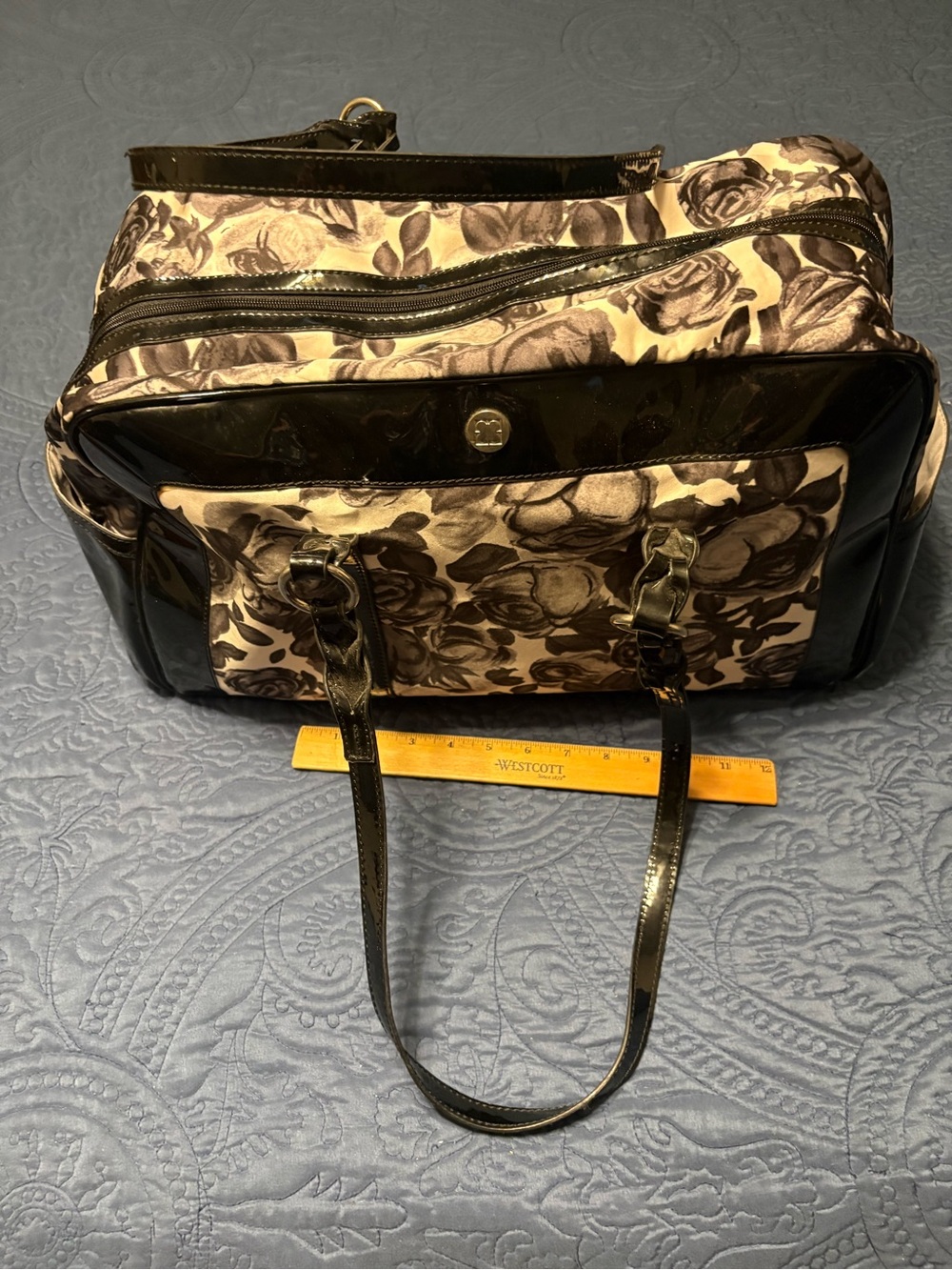 Liz Claiborne Floral Satchel Overnight Bag in Black and White - Designer Style